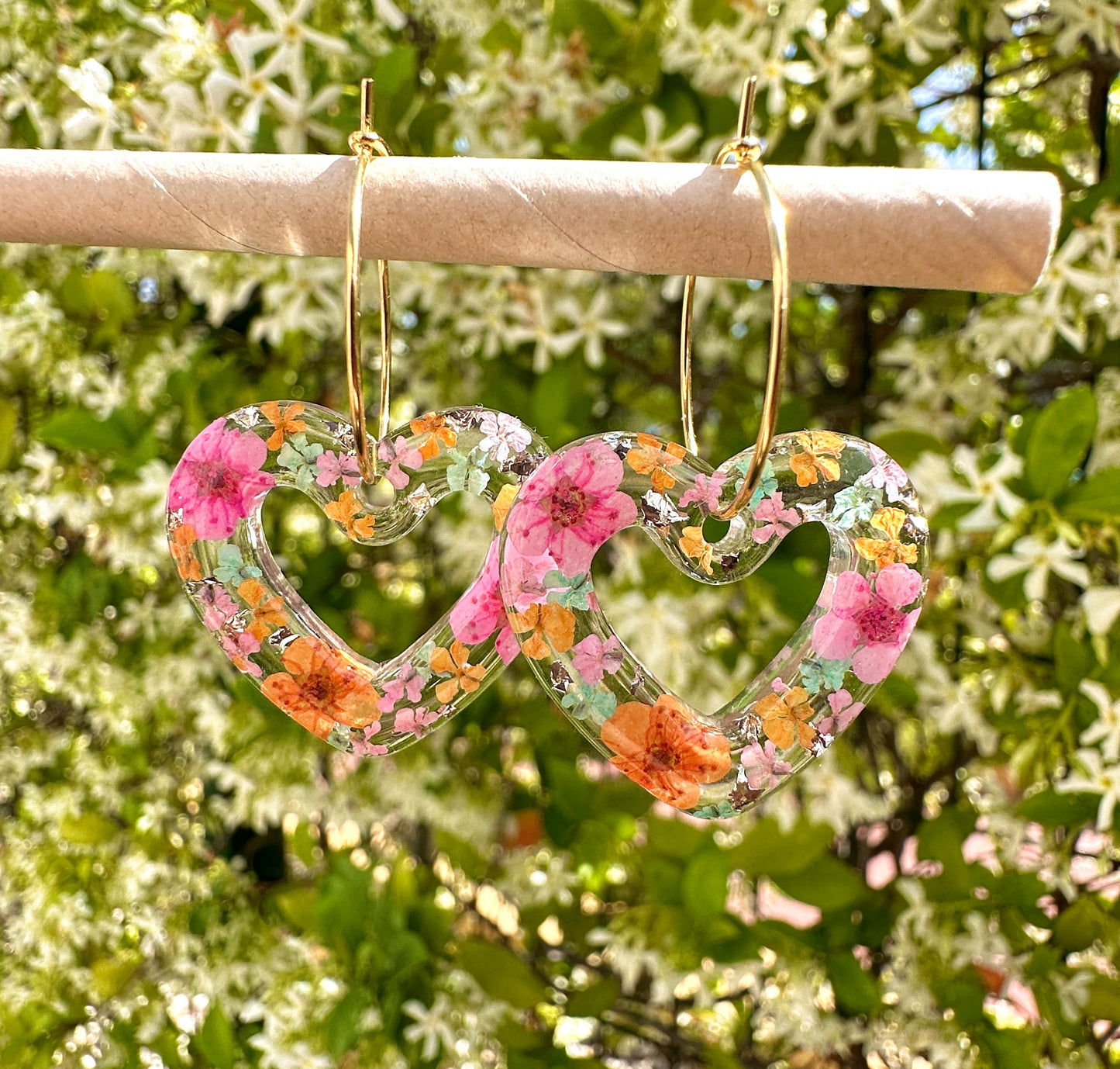 Peach blossom Heart Earrings.