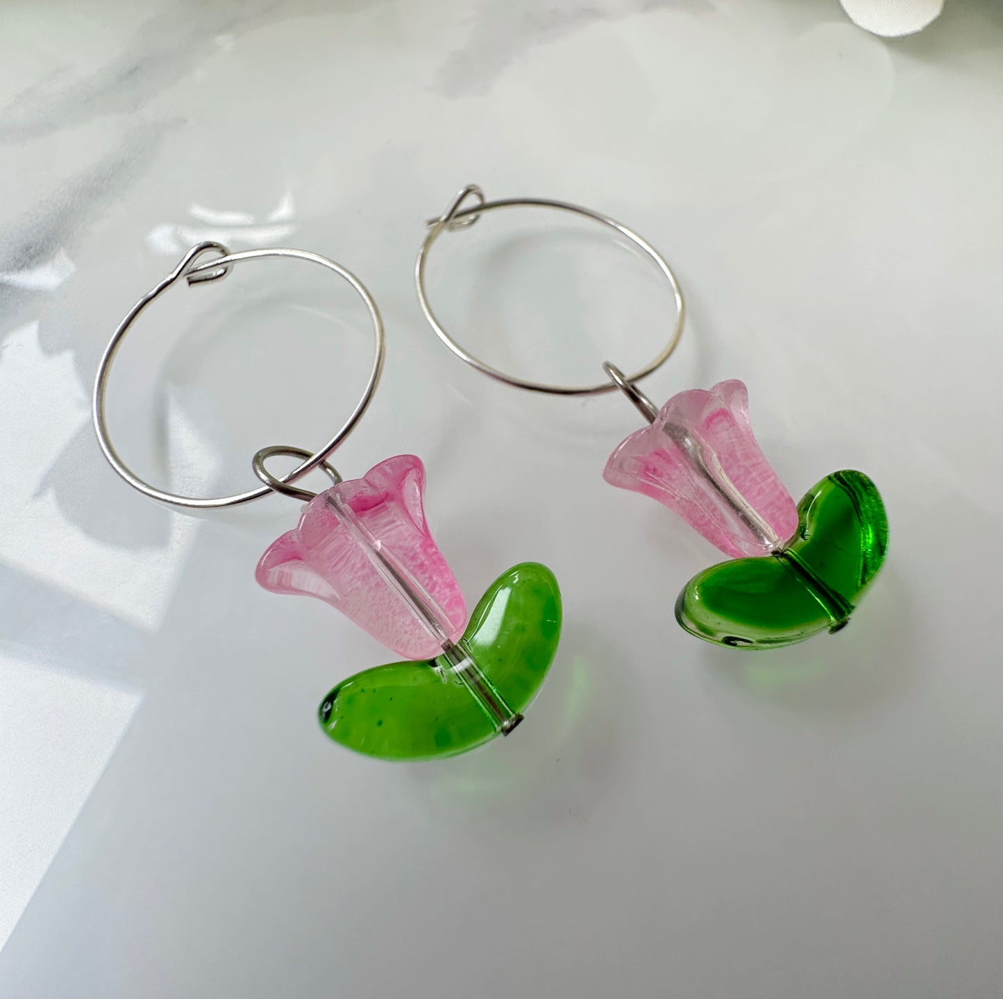 925 sterling silver Glass Tulip Hoop Earrings.