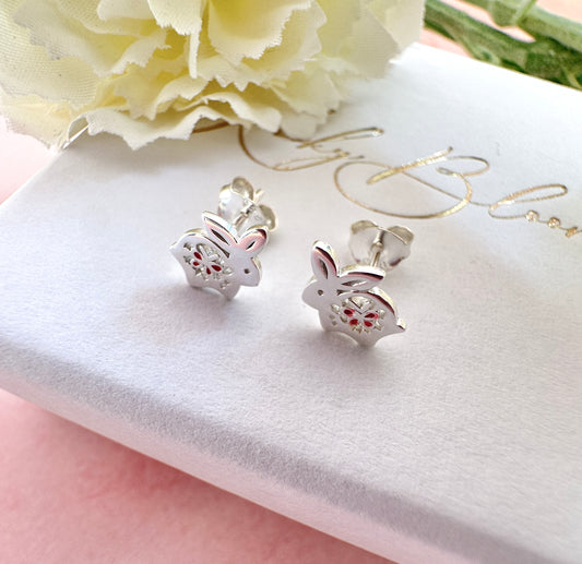 925 sterling silver Butterfly Easter bunny stud earrings.