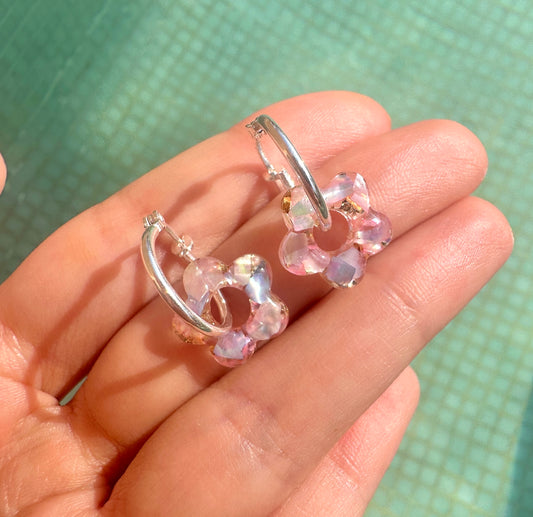 Tiny seashell flower Donut hoop earrings.