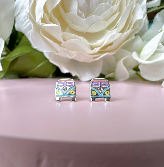 Camper van 925 sterling silver stud earrings