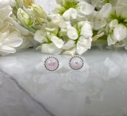 925 sterling silver bead edge Opal stud earrings.