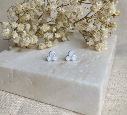 925 sterling silver Opal Tri-Bead stud earrings