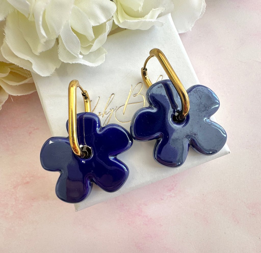 Colourful ceramic Flower earrings.