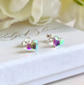 925 Sterling Silver AB Heart stud earrings.