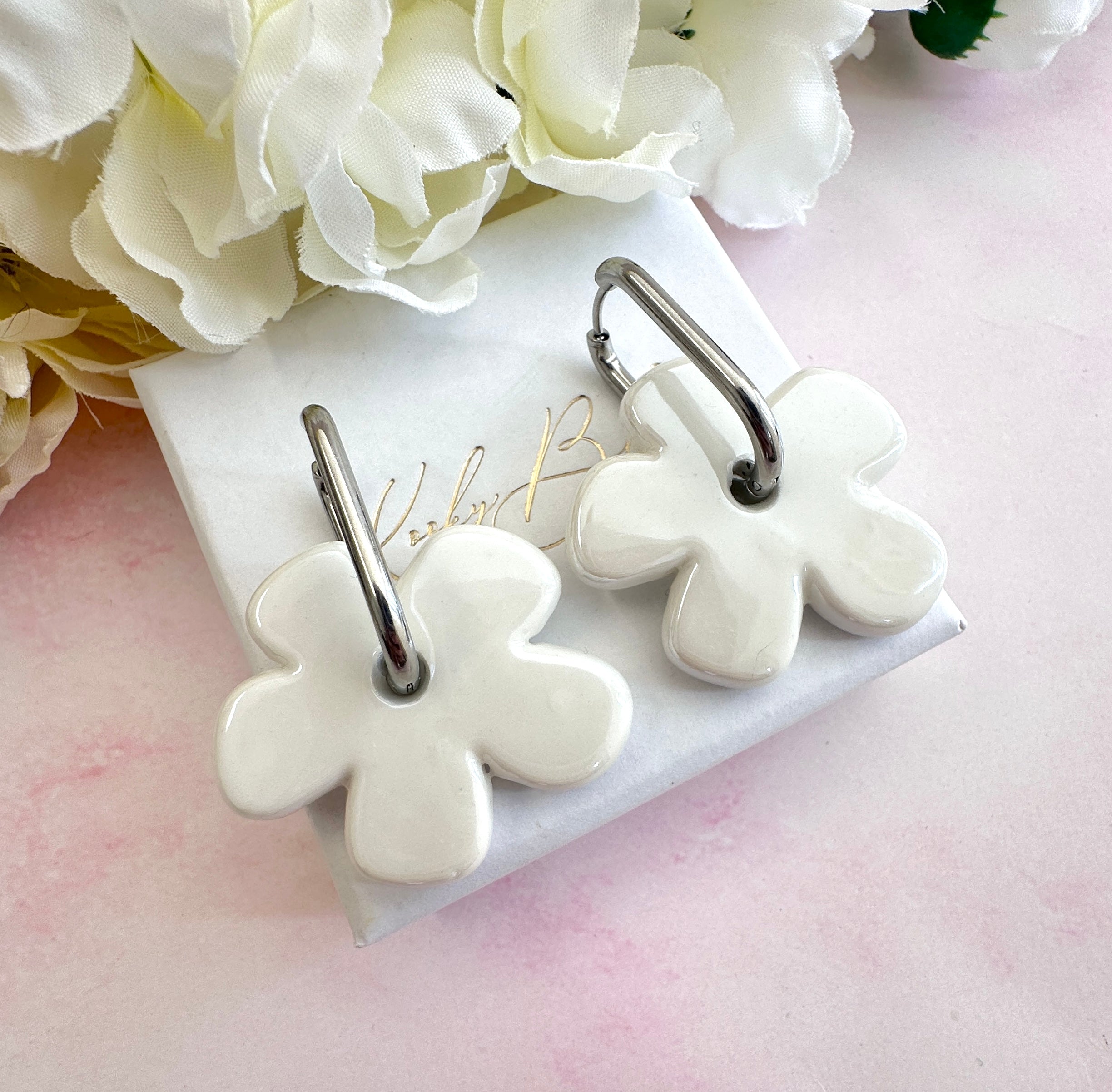 Colourful ceramic Flower earrings.