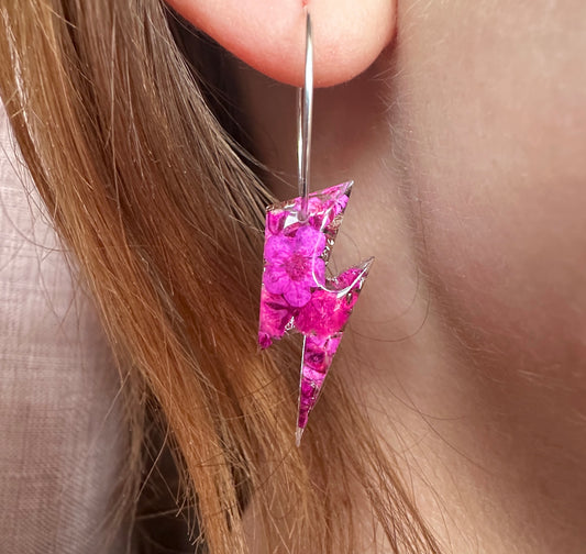 Pink Bloom Lightning Bolt Sterling silver Hoop earrings.