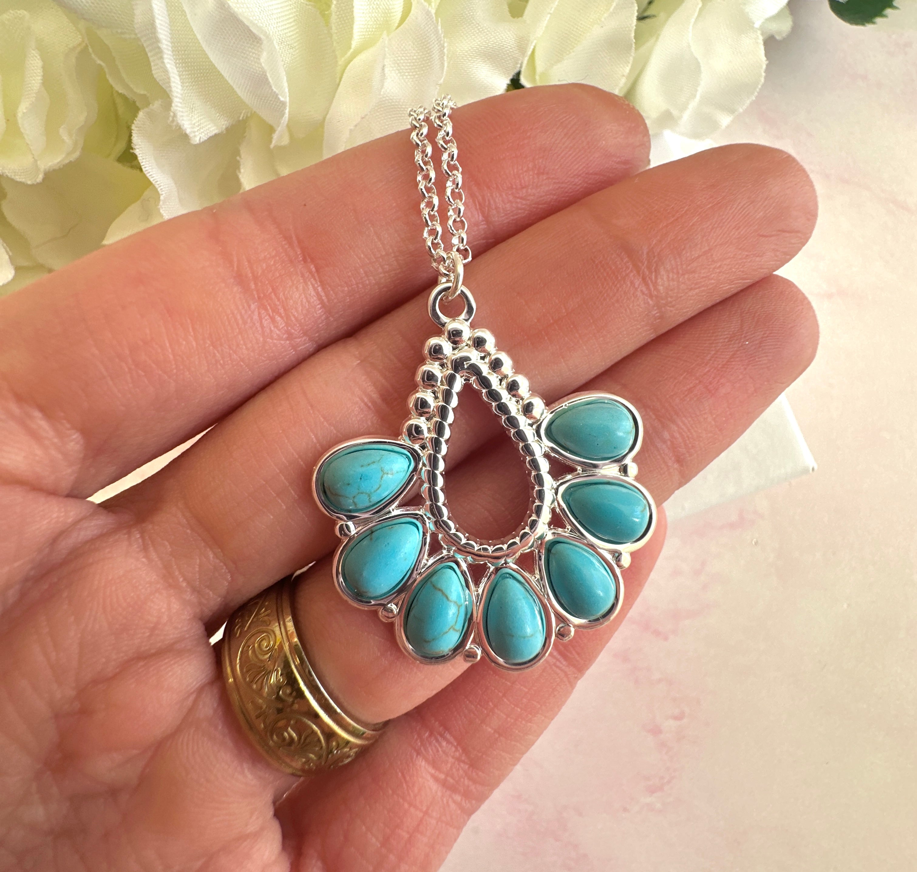 Silver Turquoise Boho necklace.