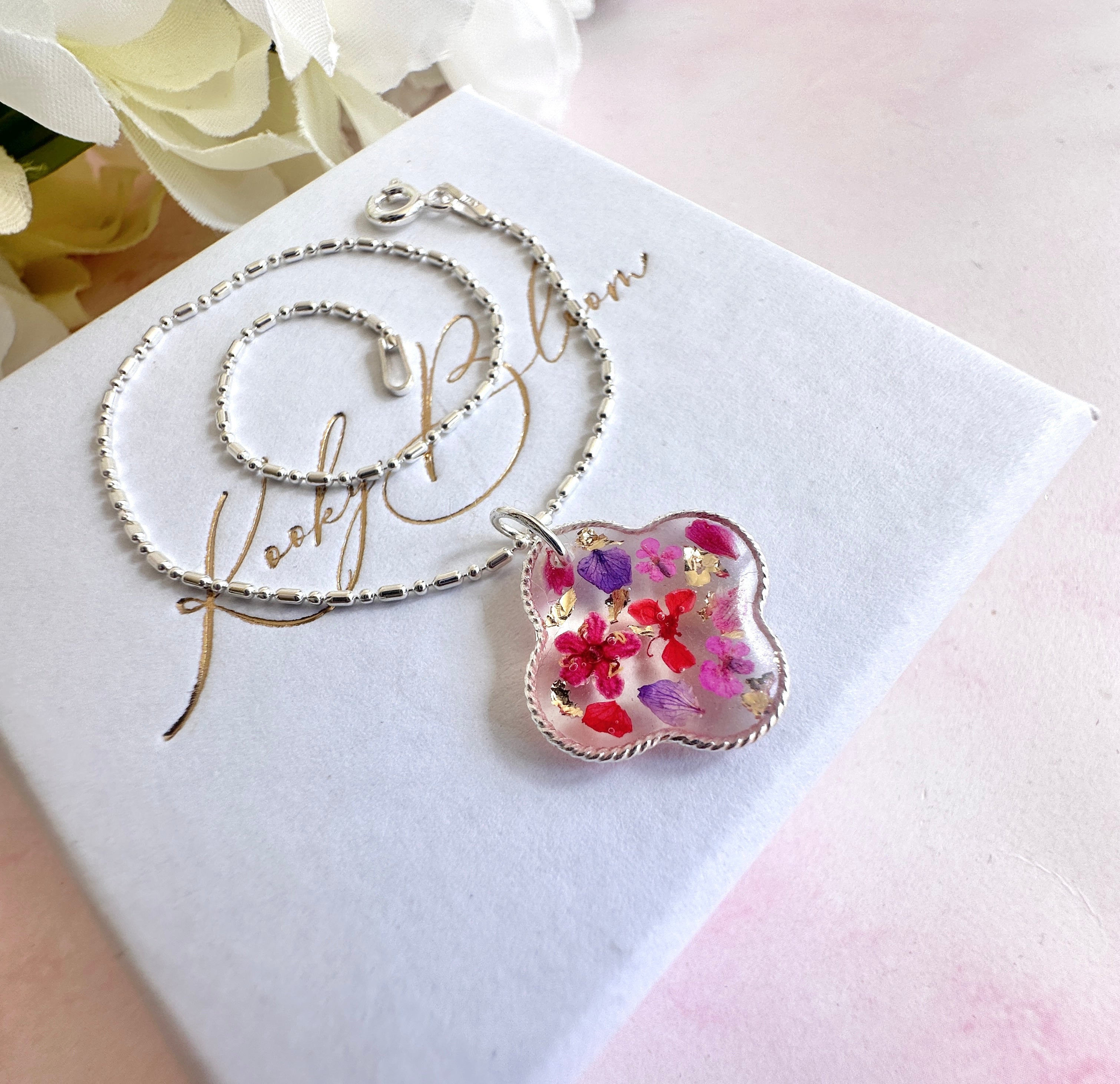 925 sterling silver Clover Pink purple flower confetti bracelet.