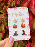 Real flower 3 pack Halloween Stud Earrings
