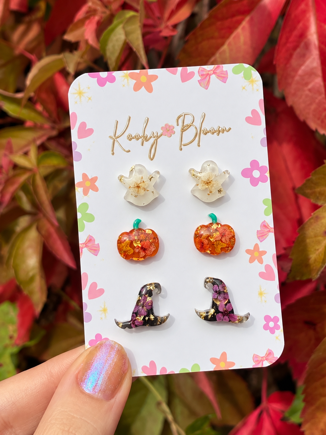 Real flower 3 pack Halloween Stud Earrings