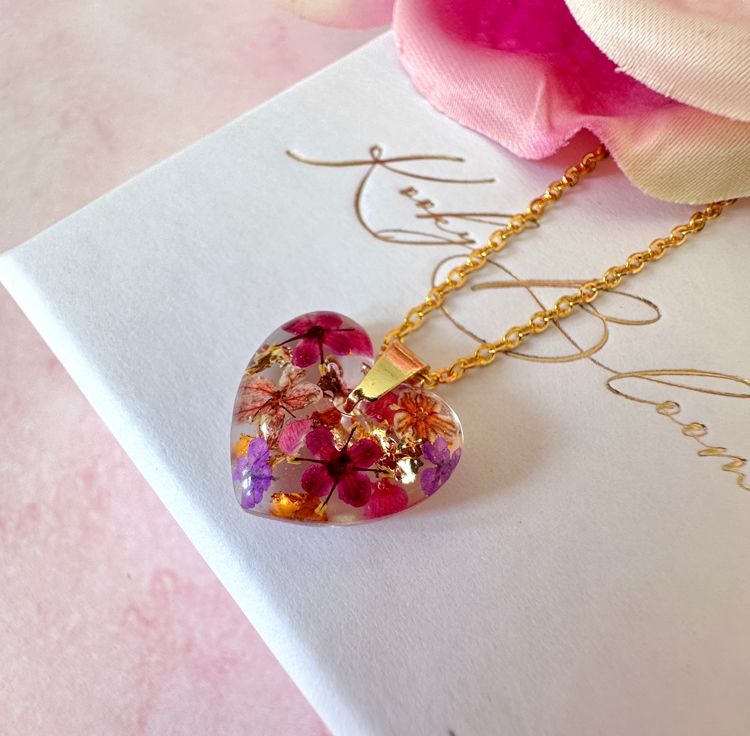 Gold Black Forest flower Heart Necklace