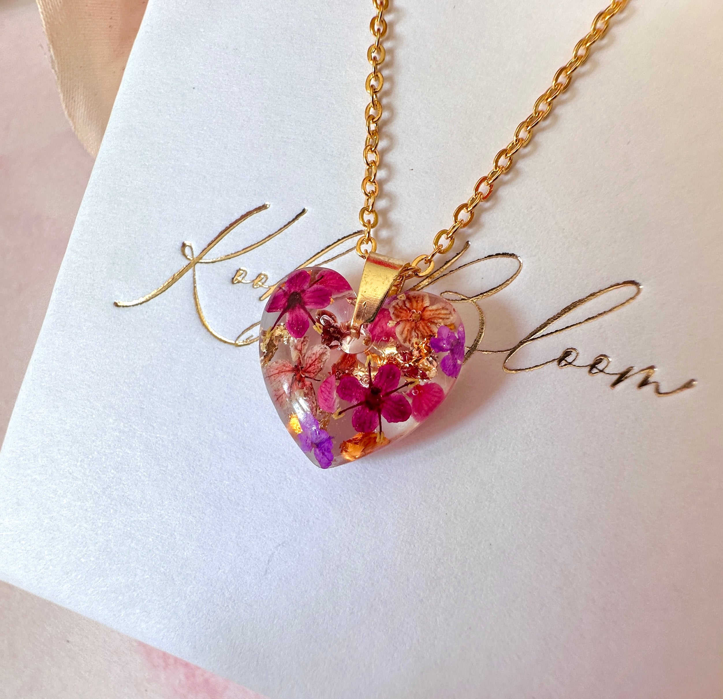 Gold Black Forest flower Heart Necklace