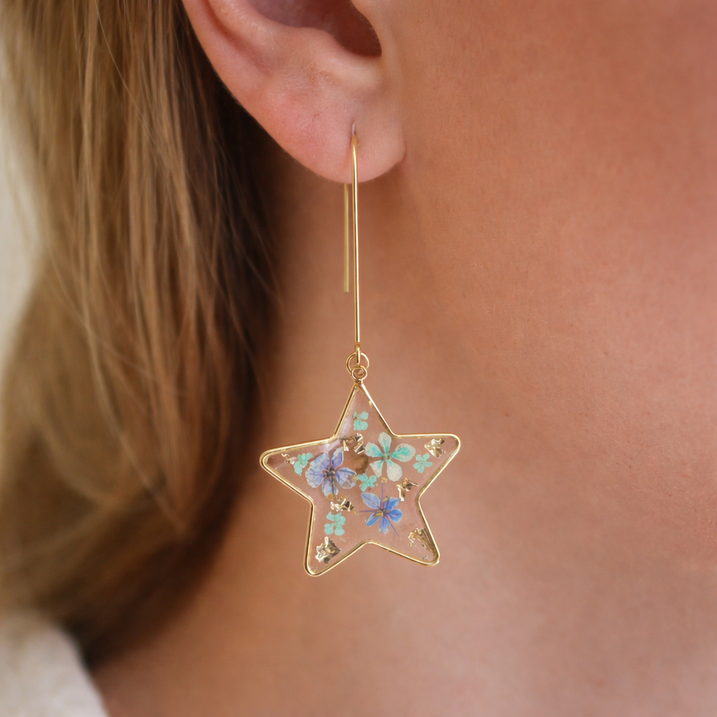 *Limited Edition* Gold blue bloom Star fall earrings.