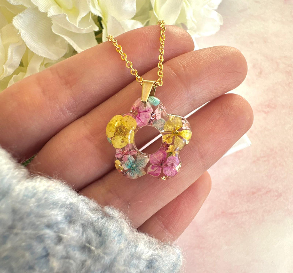 Gold Cotton Candy Bloom Flower Necklace.