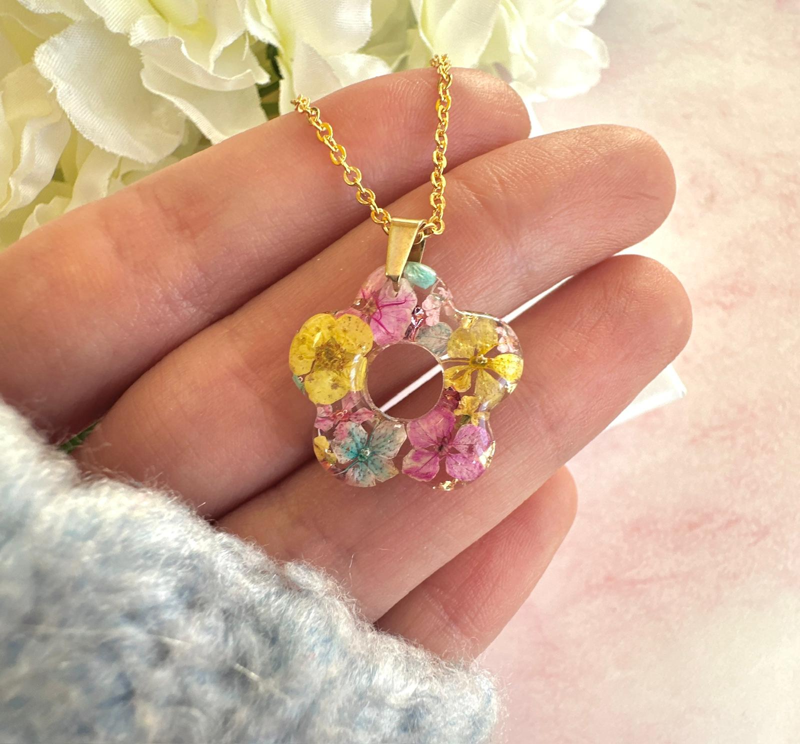 Gold Cotton Candy Bloom Flower Necklace.