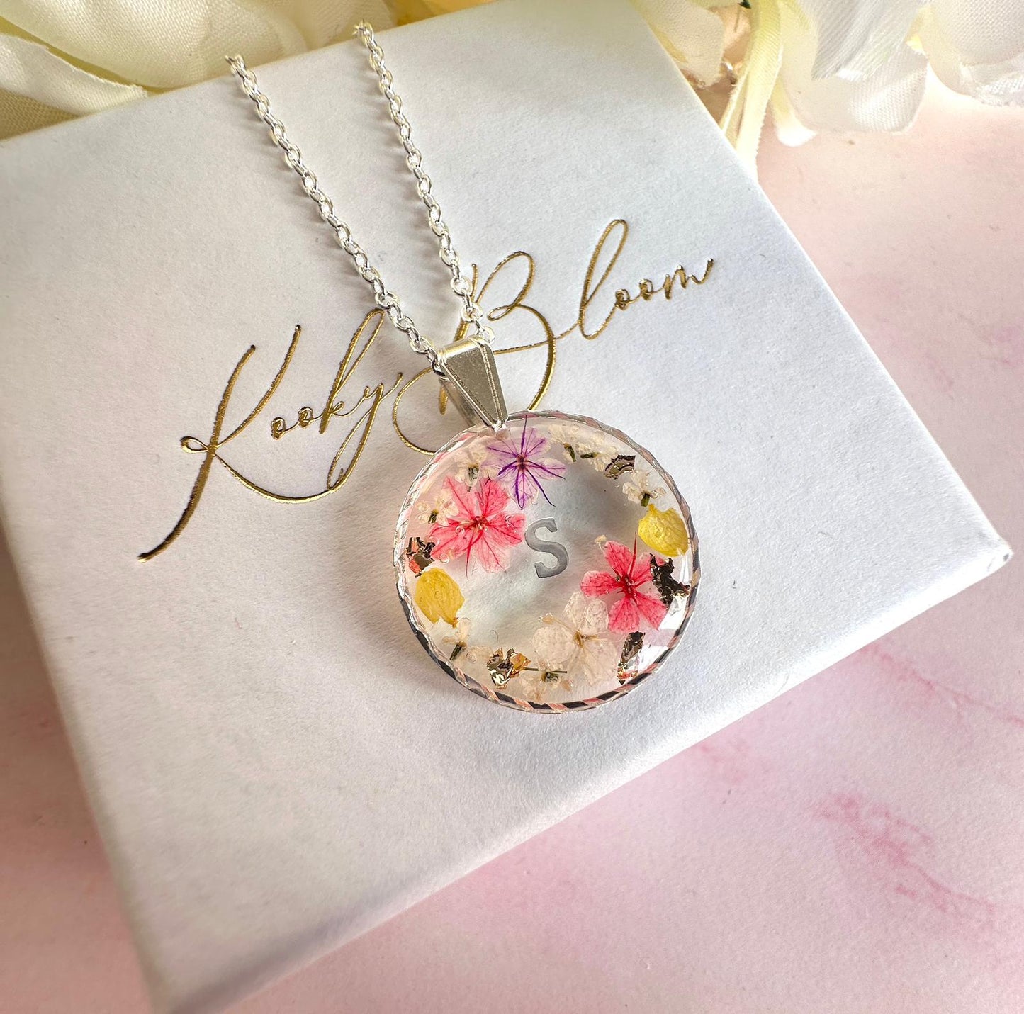 Silver Bloom custom Initial necklace.
