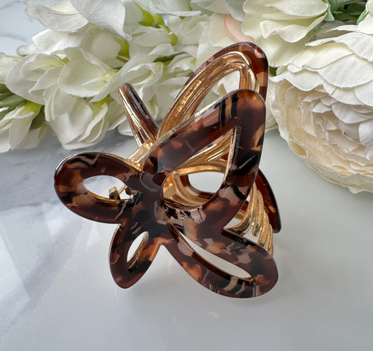Large Brown marble Butterfly claw Hair Clip.