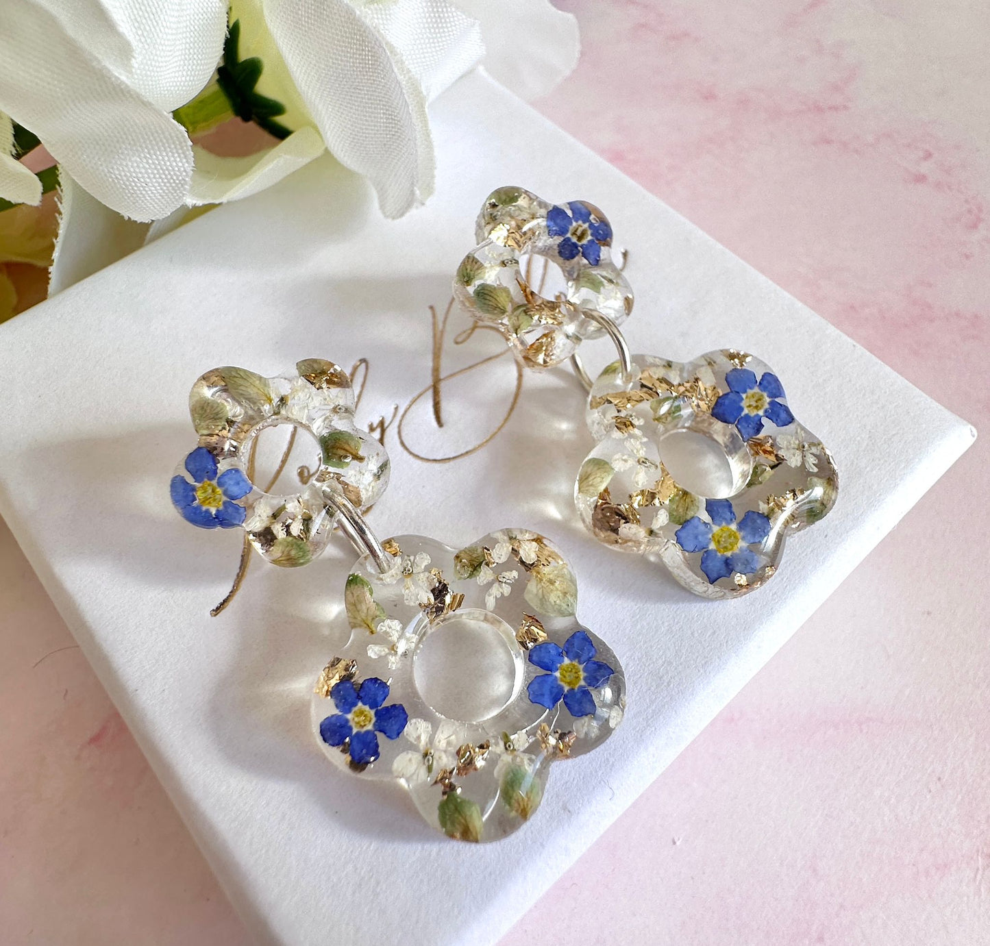 Forget me not Flower Bloom drop stud earrings.