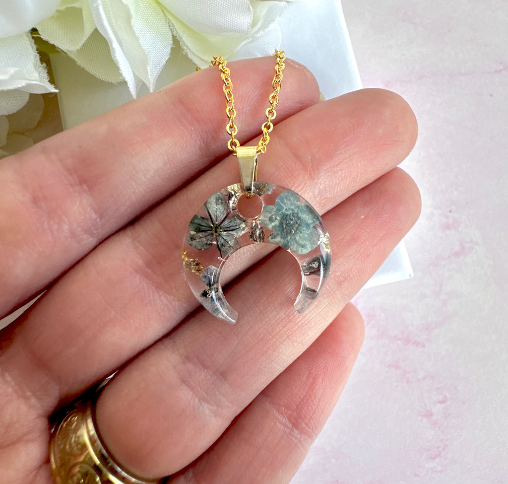 Gold Midnight petal flower crescent necklace