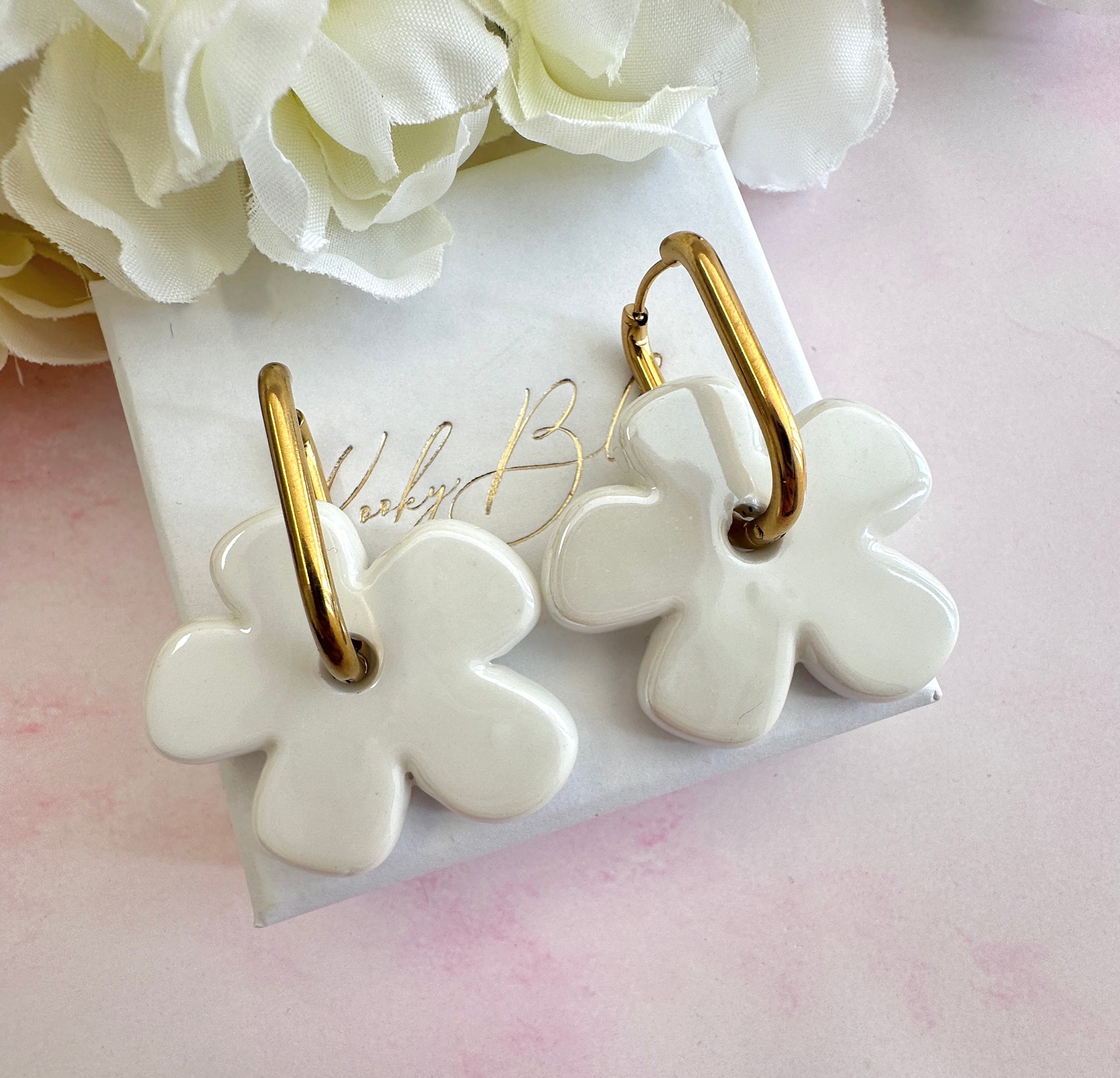 Colourful ceramic Flower earrings.