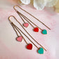Gold Colourful heart drop thread through earrings.