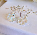 925 Sterling silver Iridescent AB Glass flower hoop earrings.