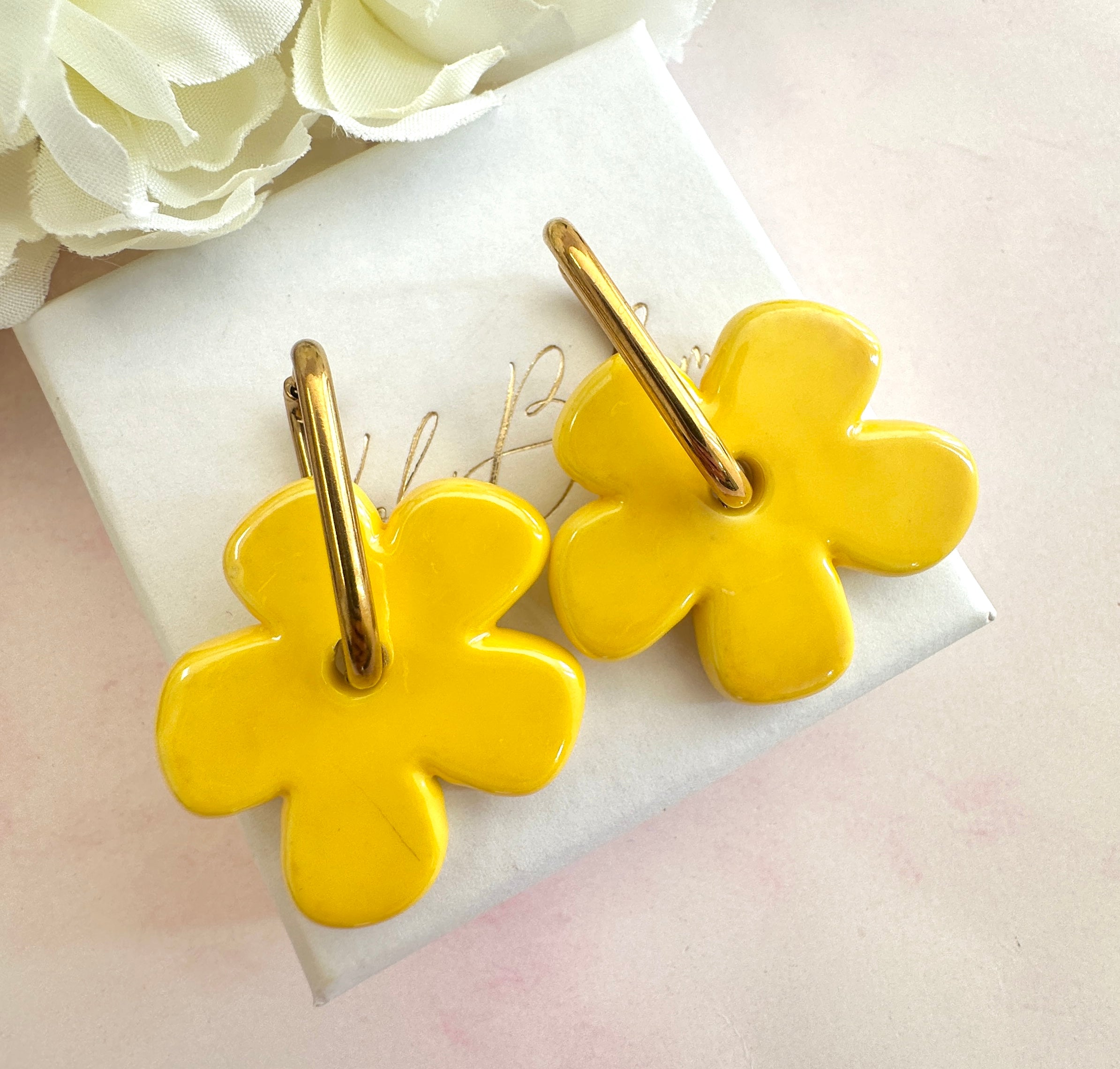 Colourful ceramic Flower earrings.