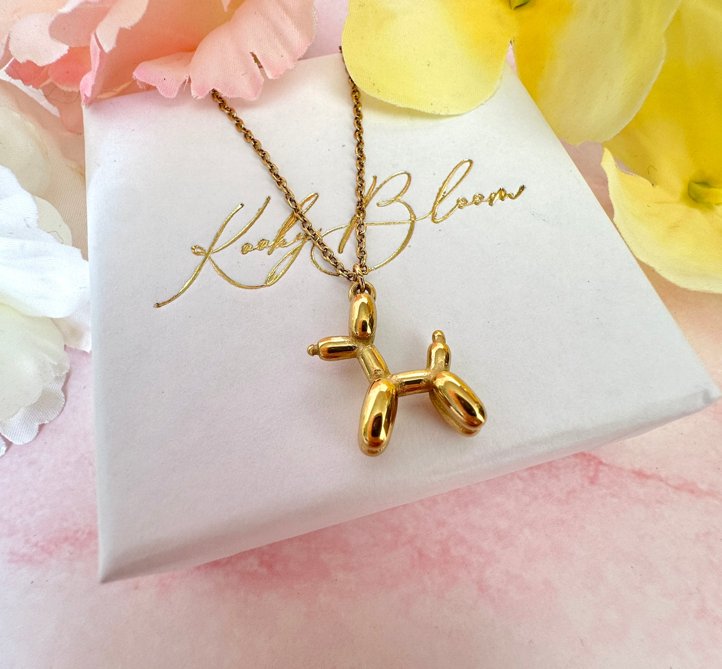 Gold Balloon Dog Necklace.