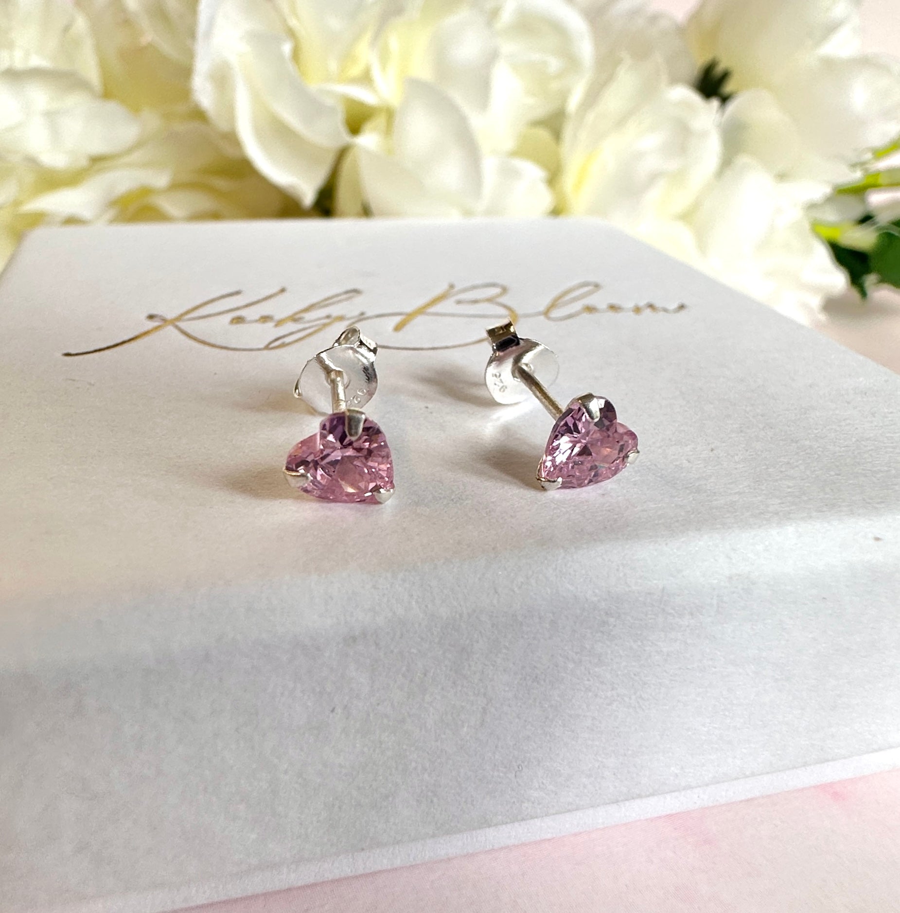925 Sterling silver Pink CZ heart stud earrings