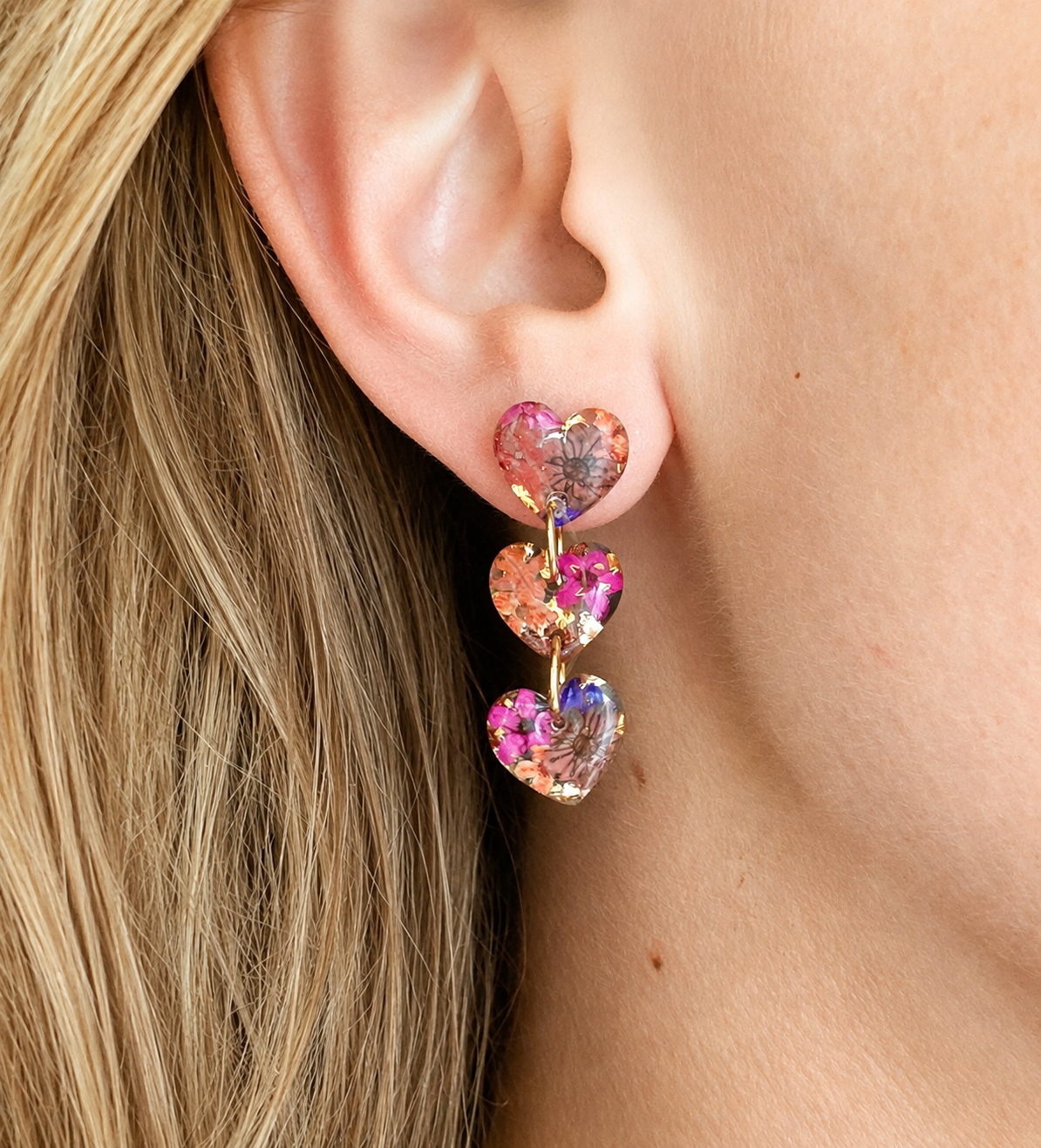 Autumn Mini Heart drop stud earrings.