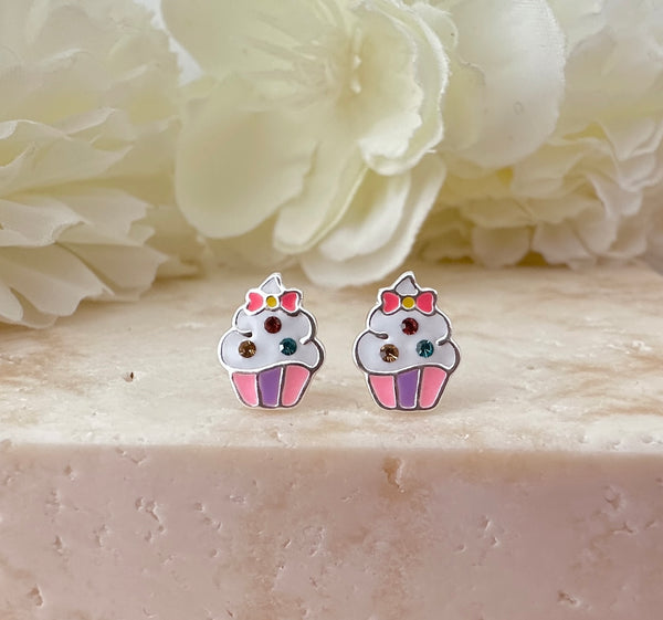 Kooky Kids Cupcake sterling silver earrings