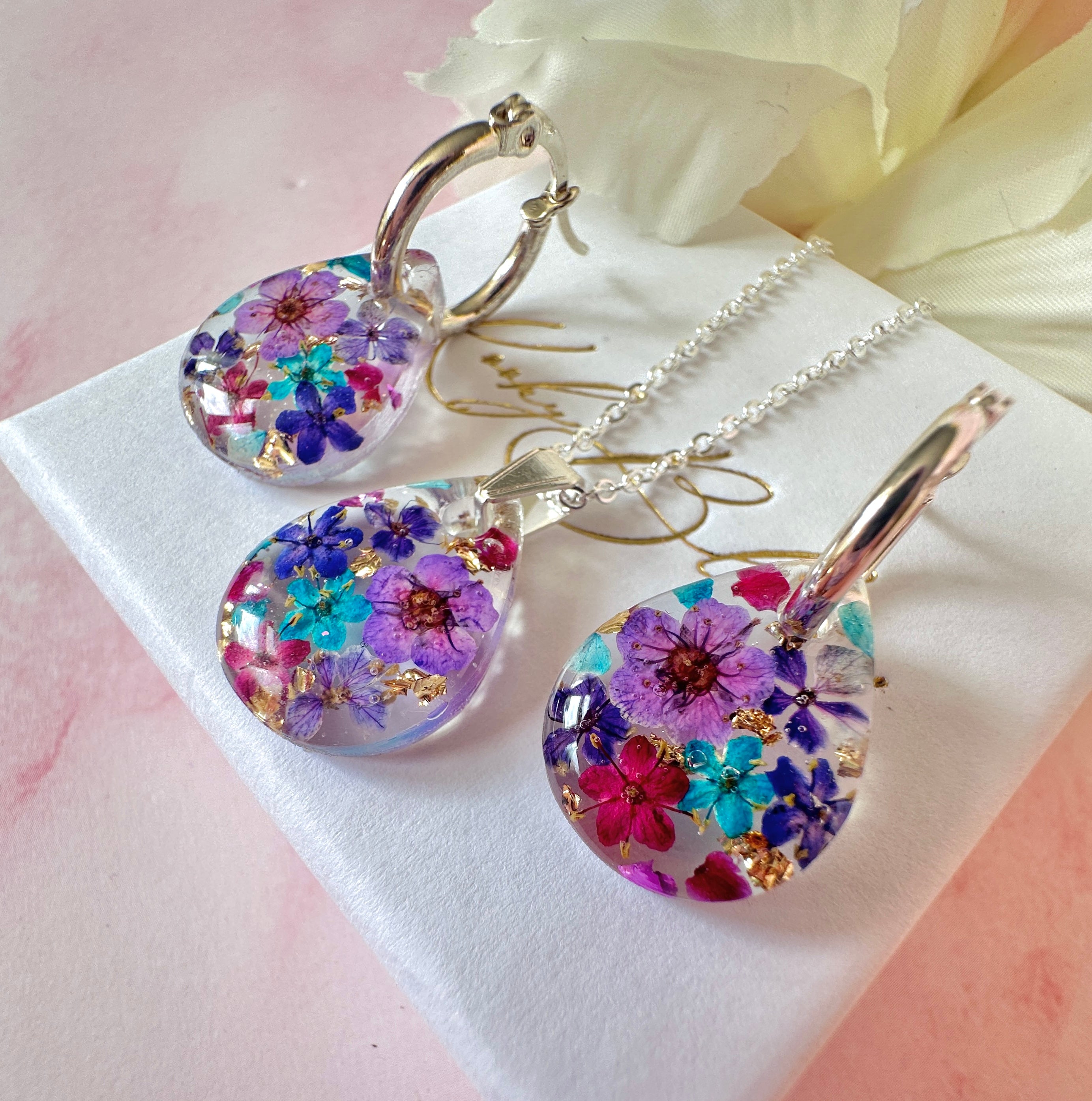 Purple Rain Bloom Teardrop Silver necklace.