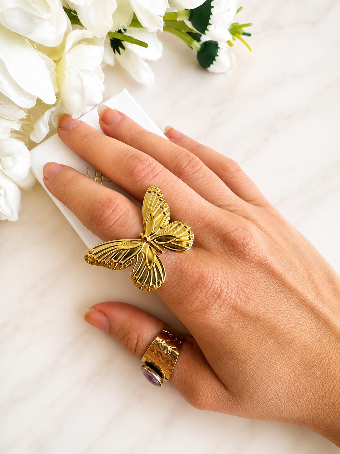 Gold oversized Butterfly adjustable ring.
