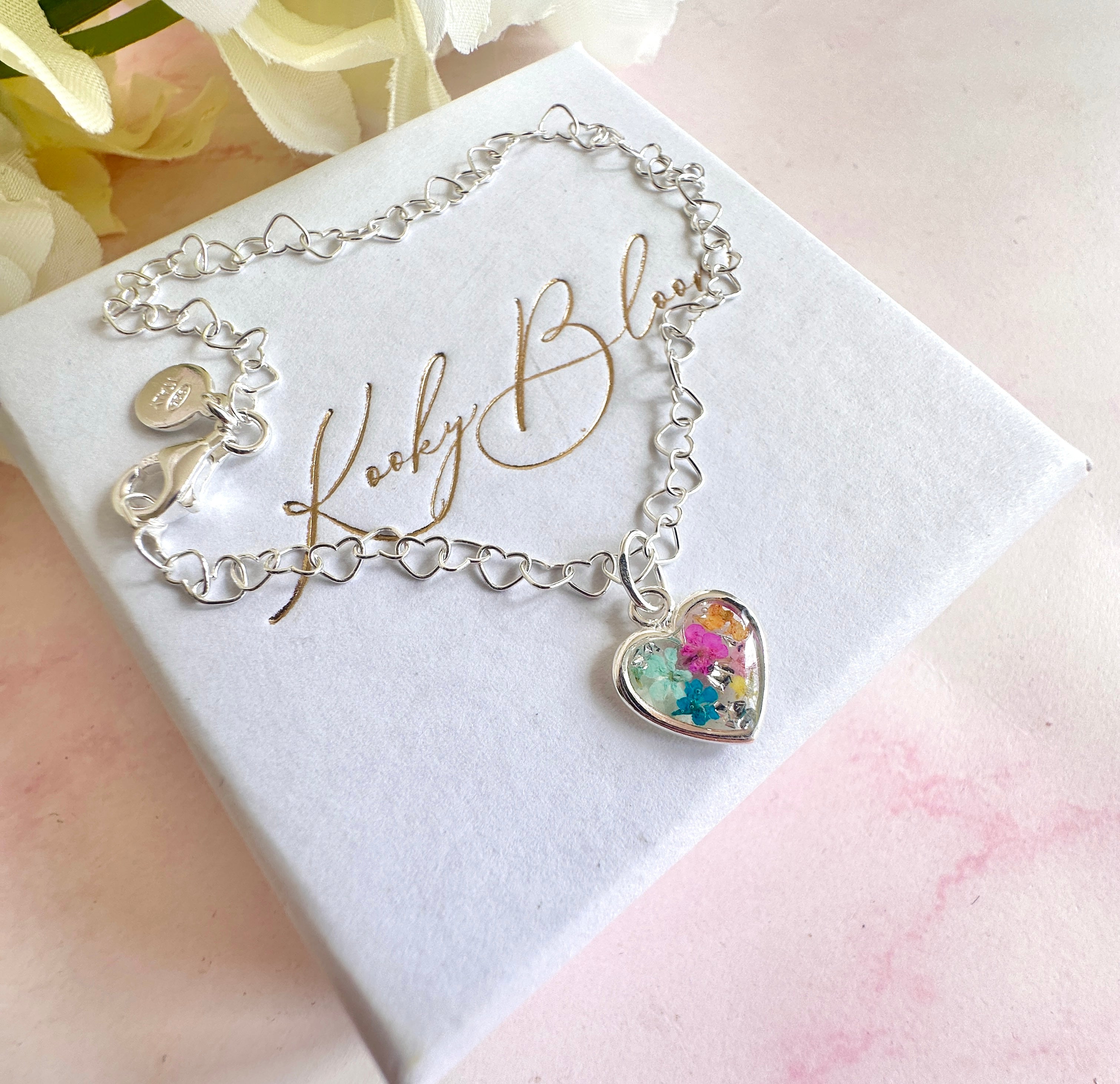 925 sterling silver Heart link colourful confetti heart bracelet.