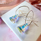925 sterling Silver iridescent Glass Christmas tree hoop earrings.