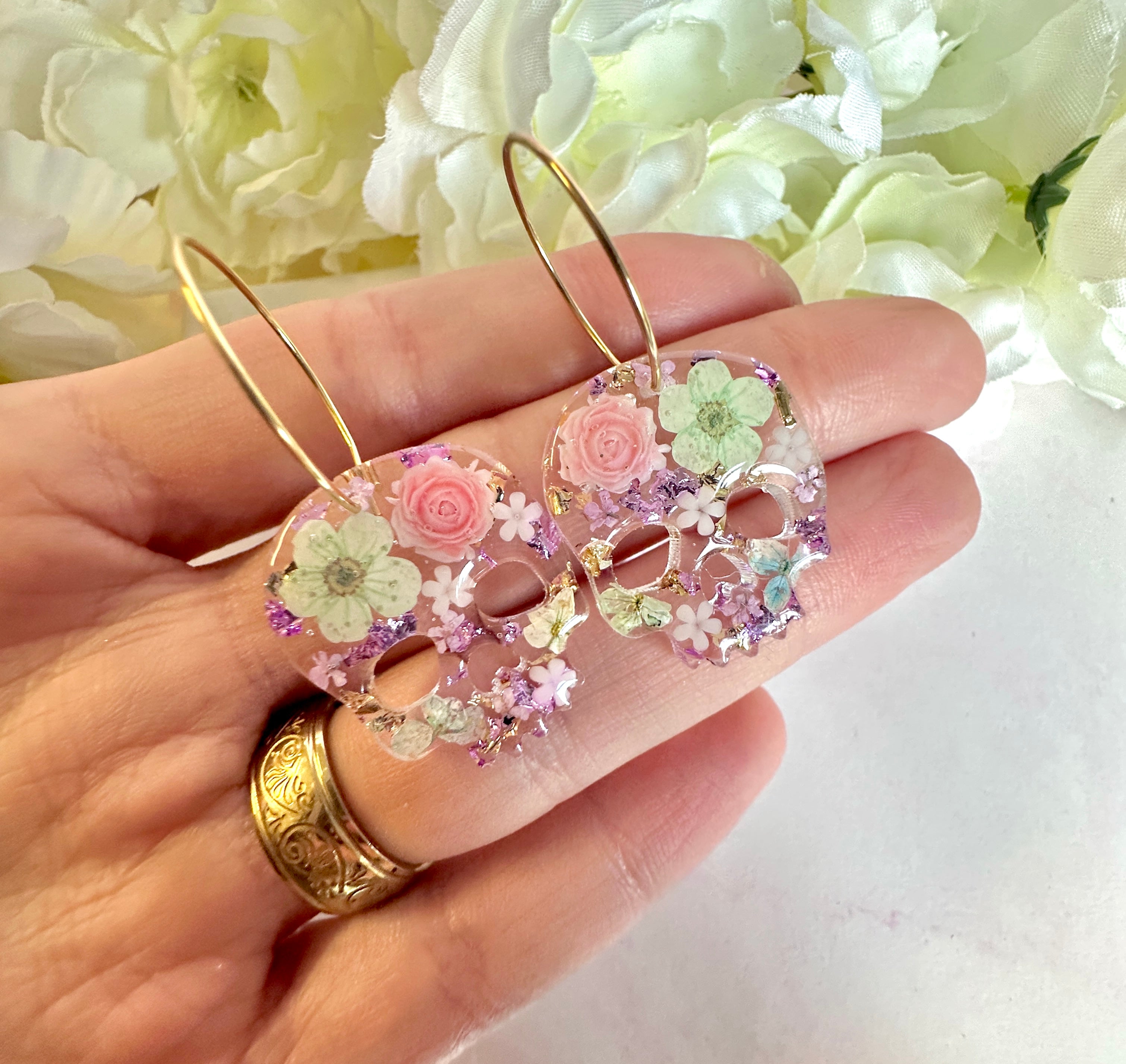 Pastel flower Skull earrings