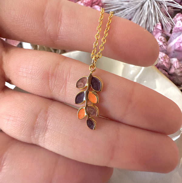 Gold Autumnal Leaf Branch necklace.