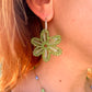 Green beaded Glass Flower Hoop earrings.