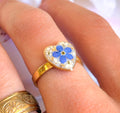 Gold Forget me not flower Heart ring.