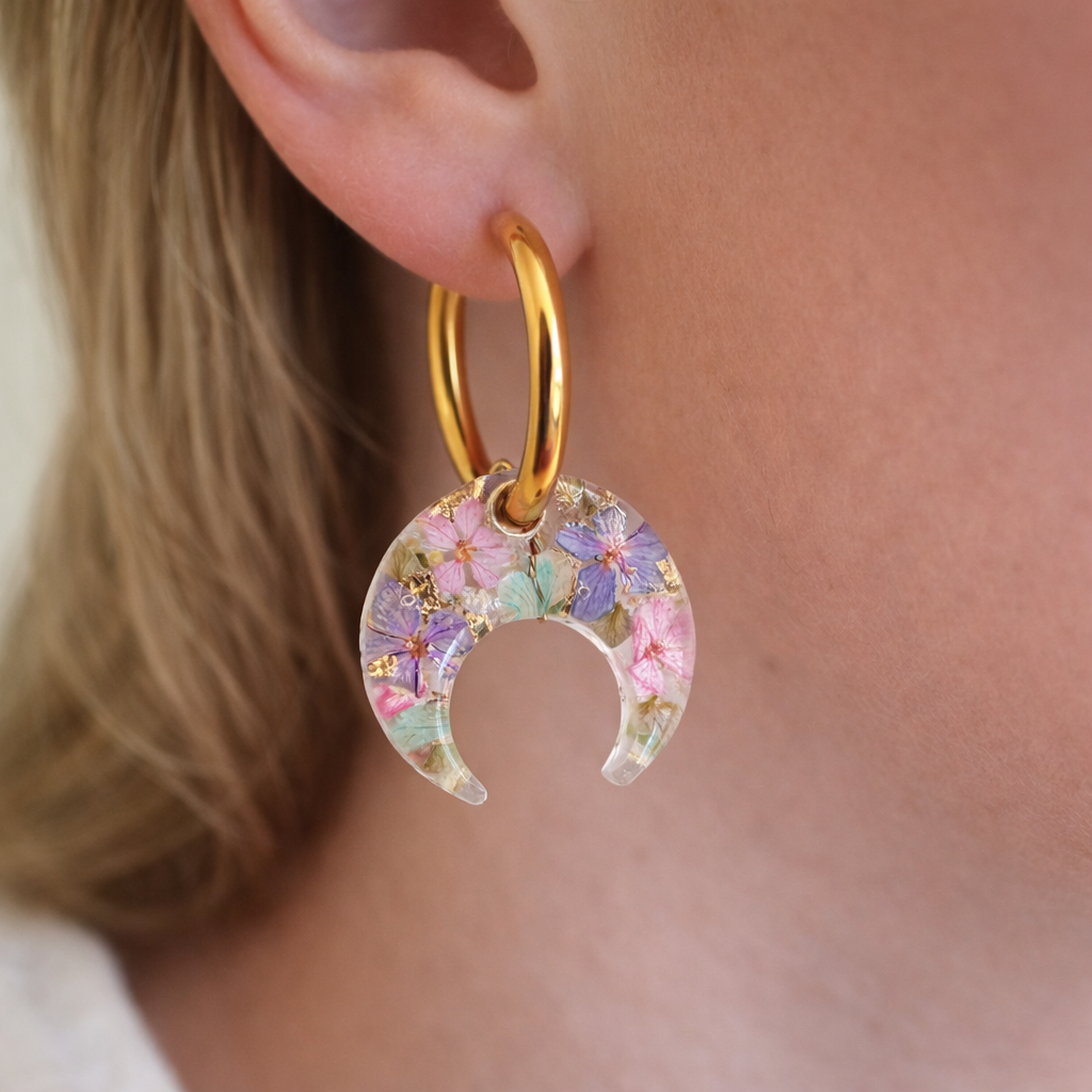 * Limited Edition * Floral Crescent hoop earrings.