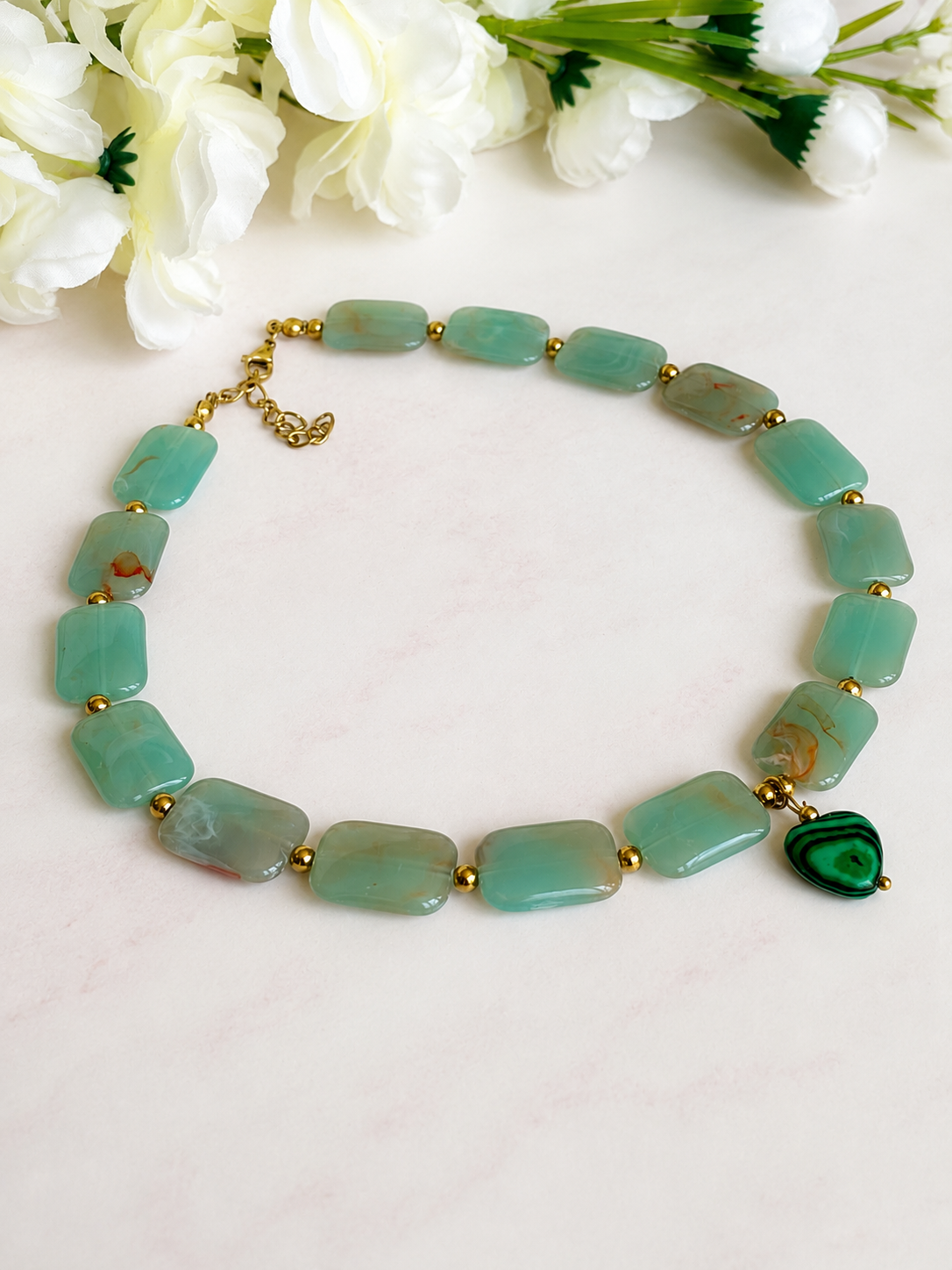 Green Agate stone Heart necklace.