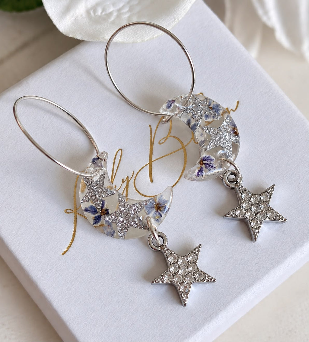 Star Dust Bloom moon hoop earrings