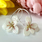 925 sterling silver White Flower hoop earrings.