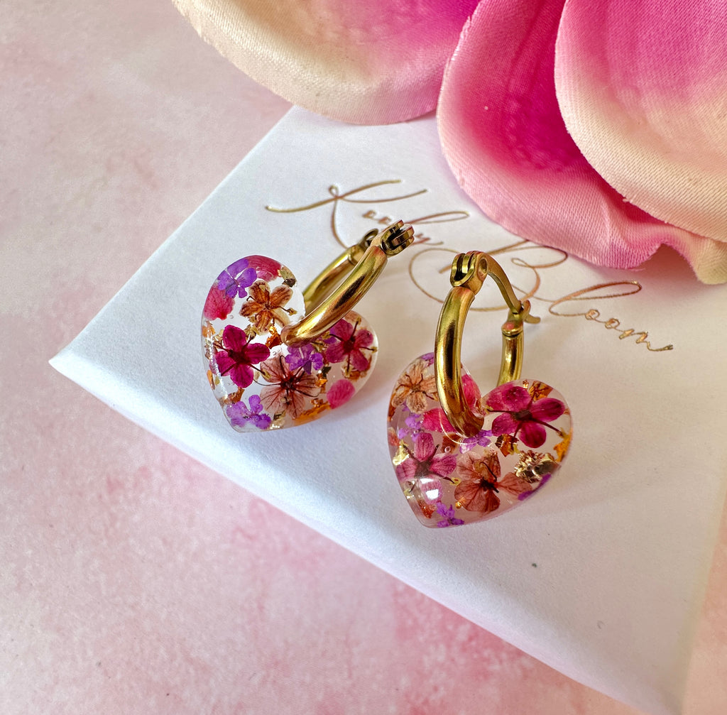 Black Forest flower heart hoop earrings.