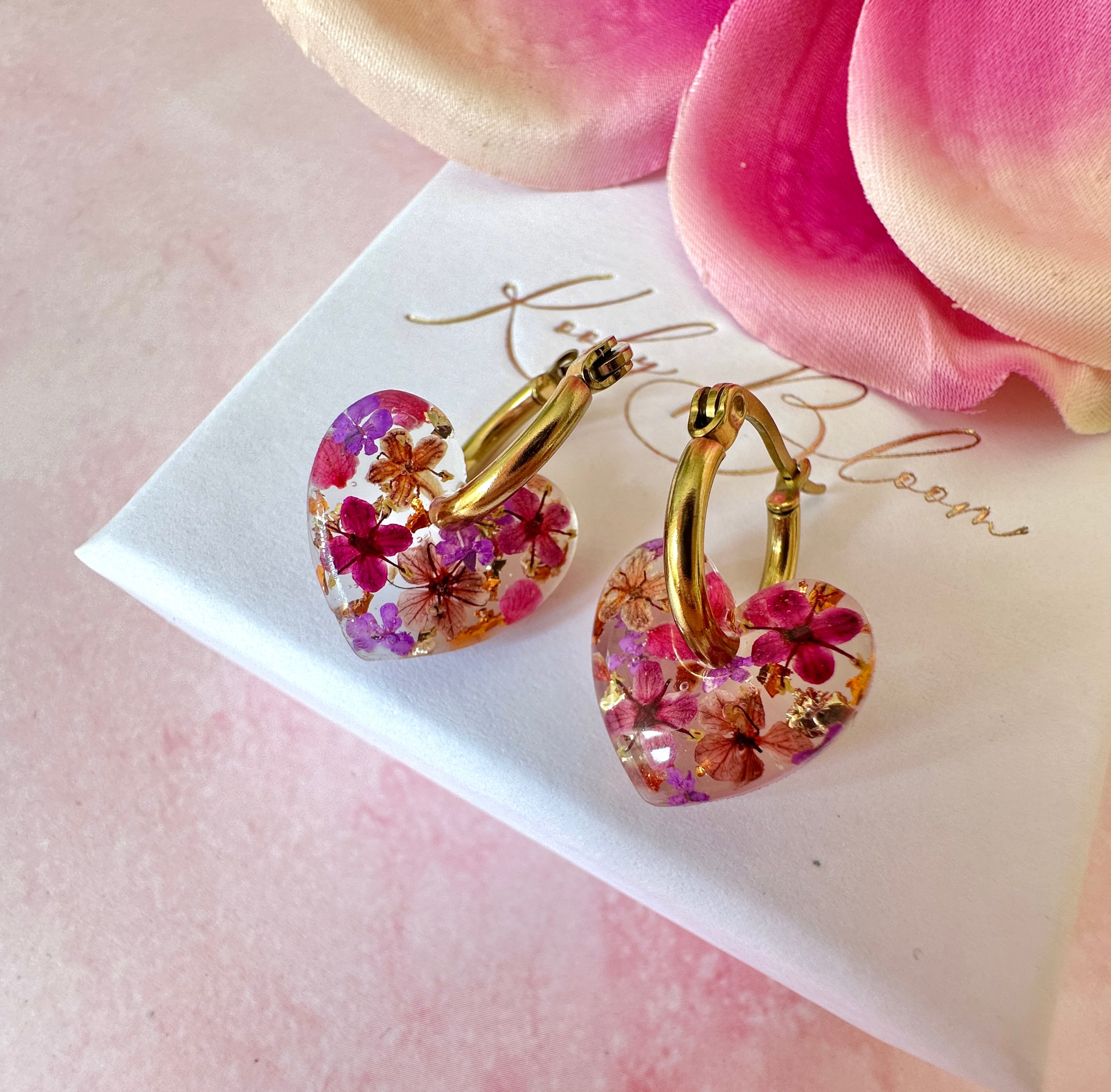 Black Forest flower heart hoop earrings.