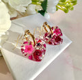 Magenta rose Love heart earrings.