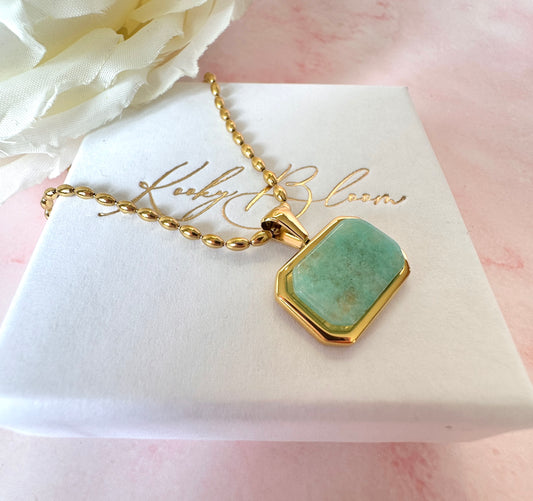 Gold Turquoise rectangle  necklace.