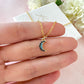 Gold tiny blue stone Moon Necklace.