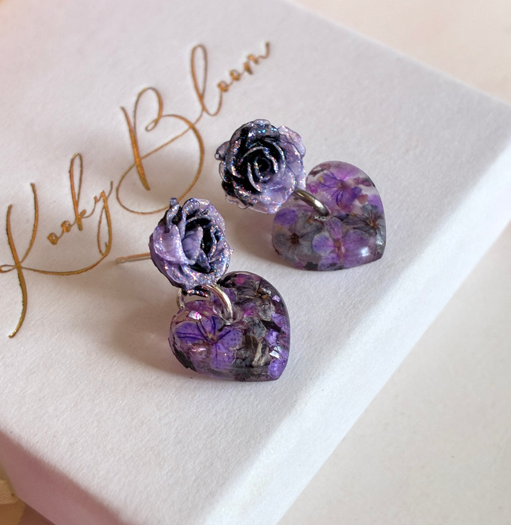 Nightshade Rose Heart Drop Stud earrings.